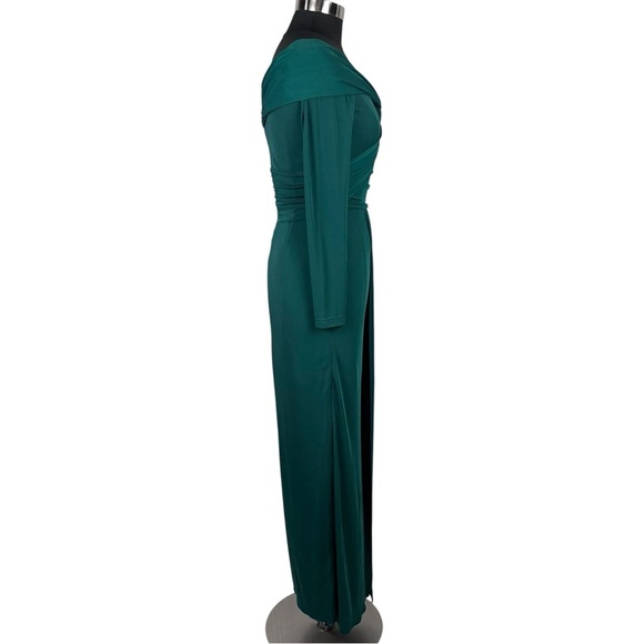 ZAC POSEN FOREST GREEN LONG SLEEVE JERSEY WRAPPED AROUND GOWN DRESS - Picture 7 of 15